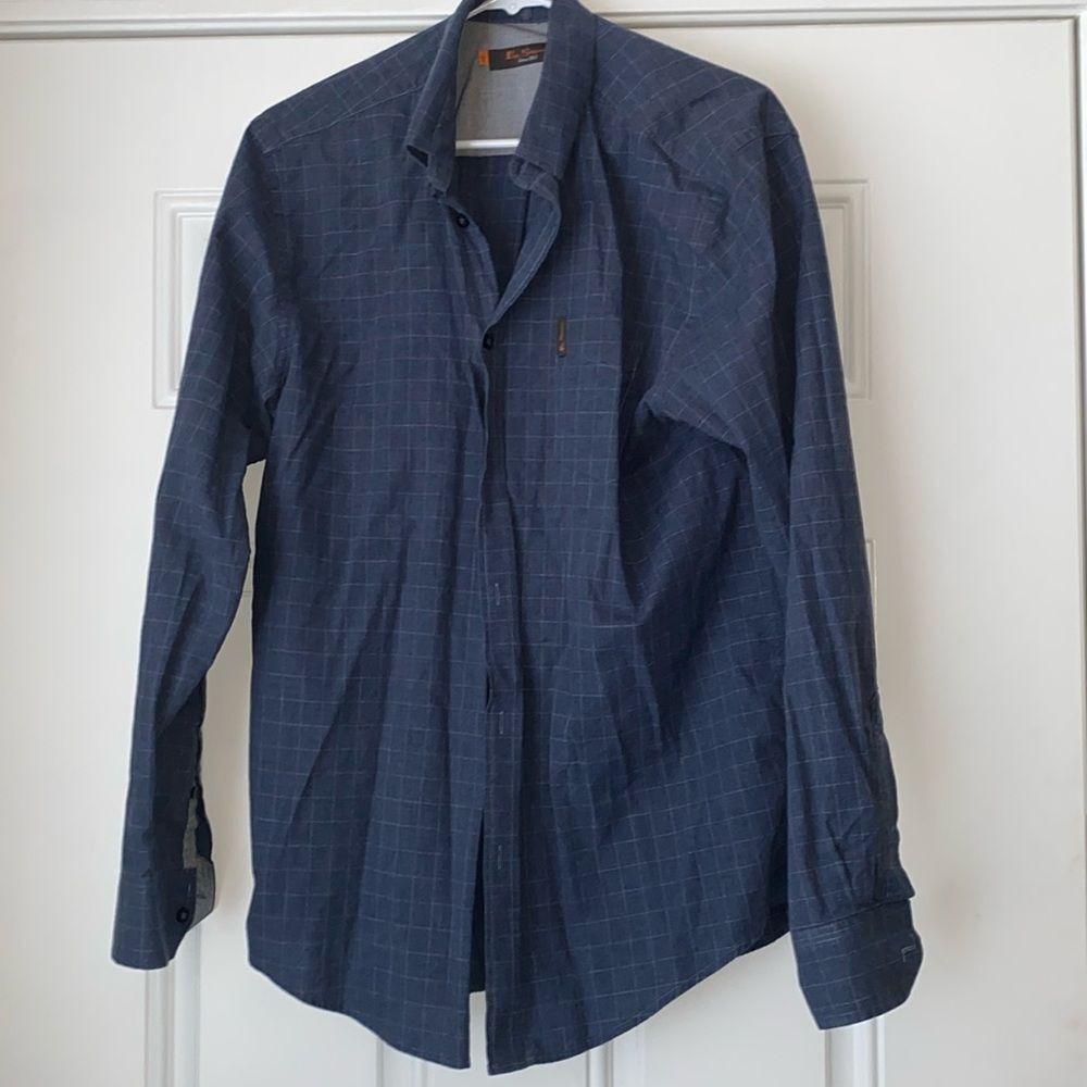 Ben Sherman Blue White Pin Stripe Button Up Collared Shirt Size Large